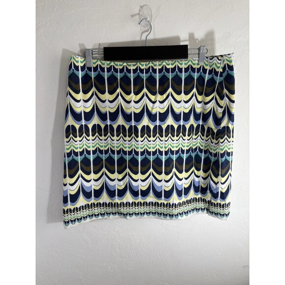 Talbots Women's Sz 16 Geometric Scallop Print Pencil Short Skirt Lined Side Zip - Picture 1 of 8